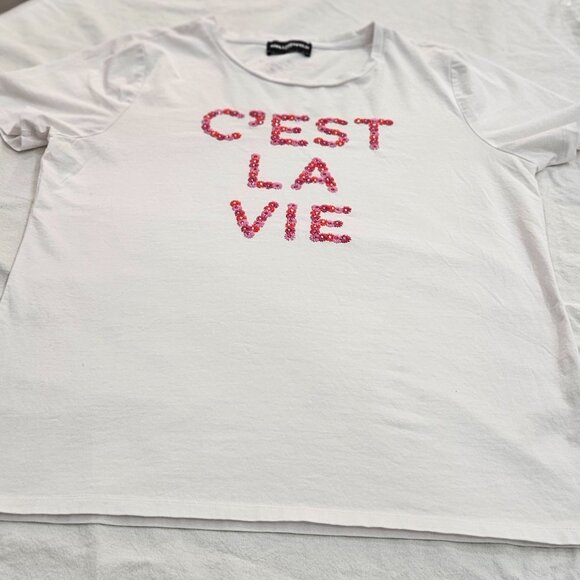 Karl Lagerfeld "C'est La Vie" Paris Rhinestone Graphic White Shirt Size (M) - Picture 13 of 14